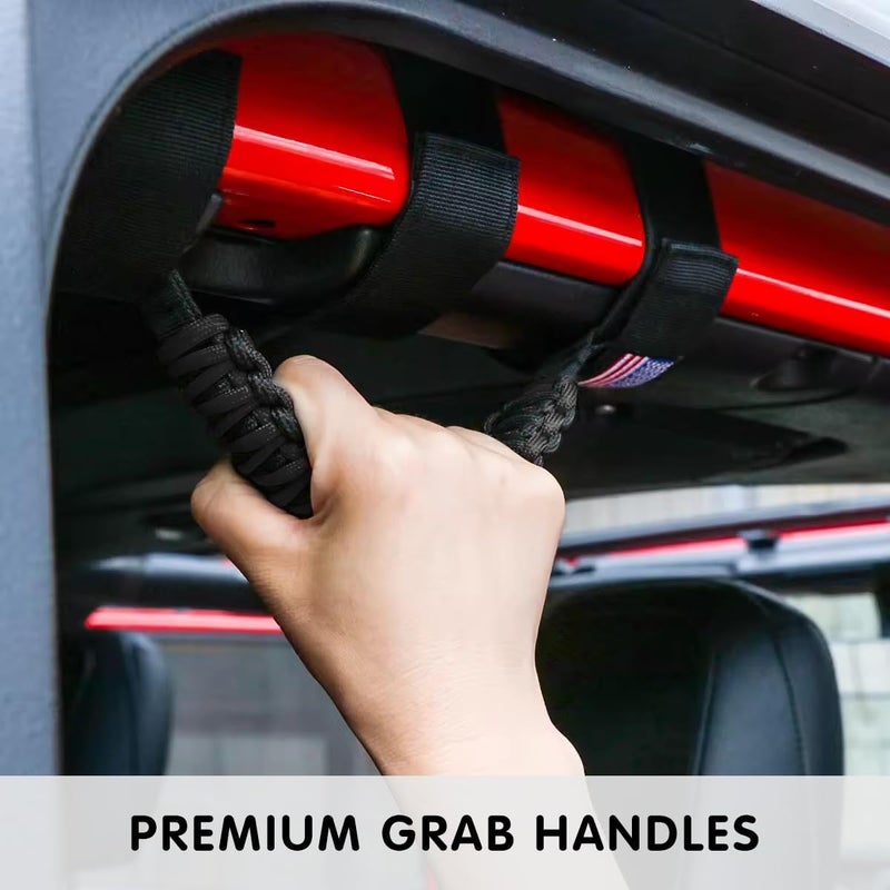 HZEL 2PCS Roll Bar Grab Handles, Oxford Cloth Upgrade Metal Buckle Paracord Grip Handles, Durable and Strong Car Accessories, Compatible with Wrangler JL, JLU, JT, JK, JKU, TJ, LJ and YJ (Black) - Image 4